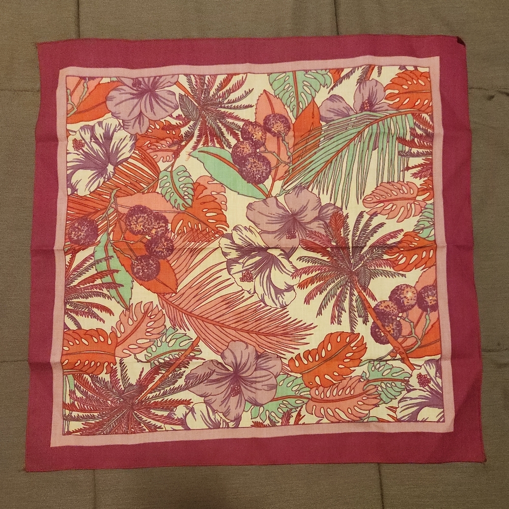 Vintage 14193 Wamcraft Monstera Leaves Tropical Purple Scarf Bandana 21" x 22"